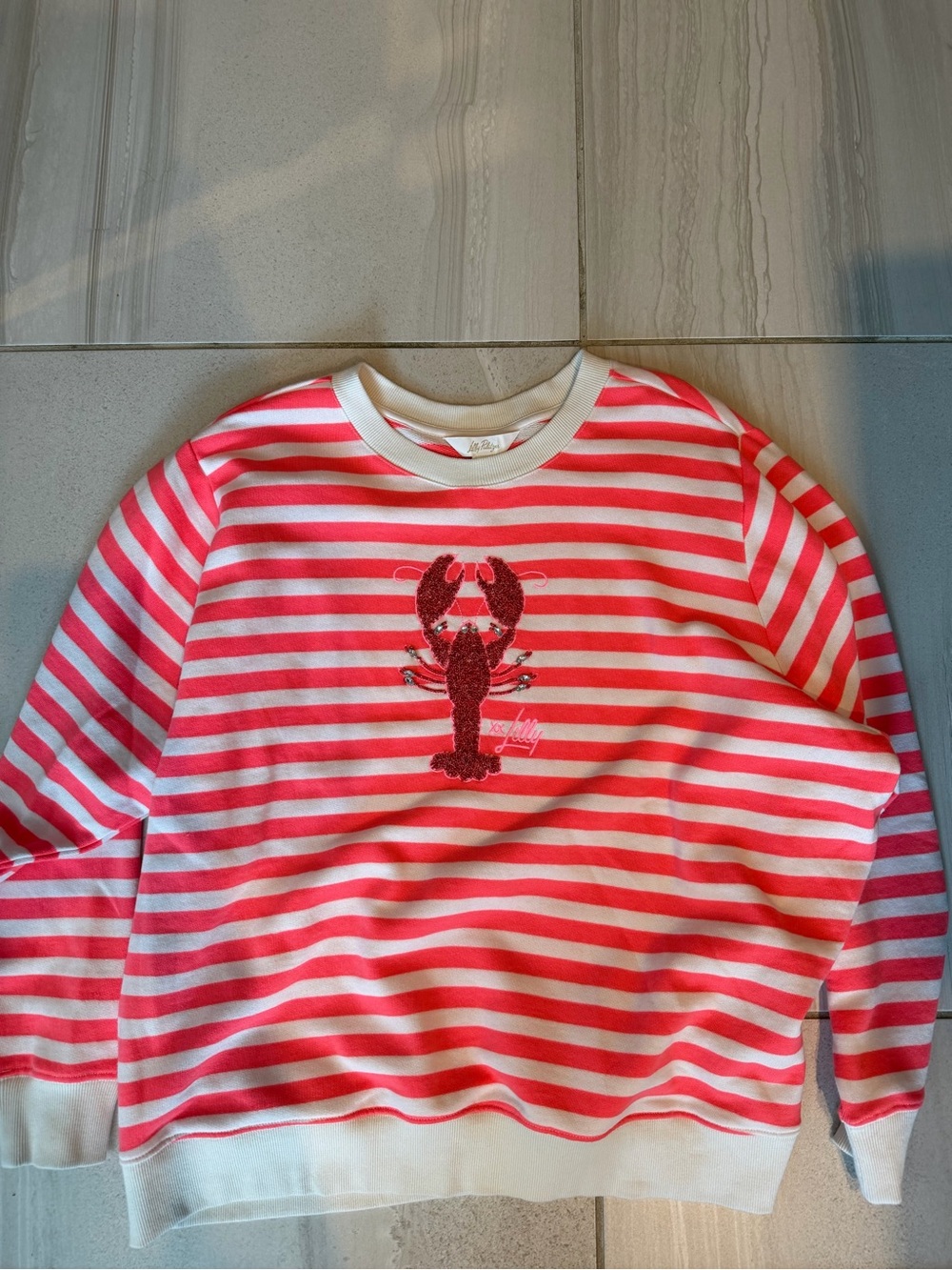 Lilly Pulitzer Coral & White Striped Lobster Sweatshirt